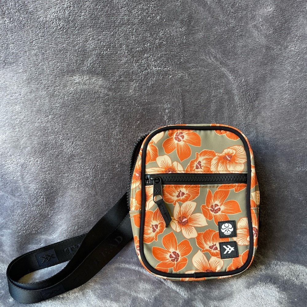 Floral Crossbody Bag - Orange and Black